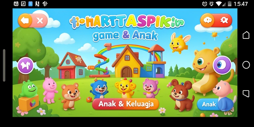 Antarmuka HARTASPIN yang cerah dan menarik untuk anak-anak.