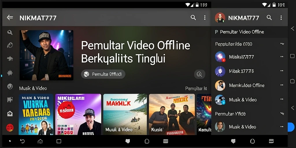 Antarmuka utama NIKMAT777 dengan fitur pemutar video offline.