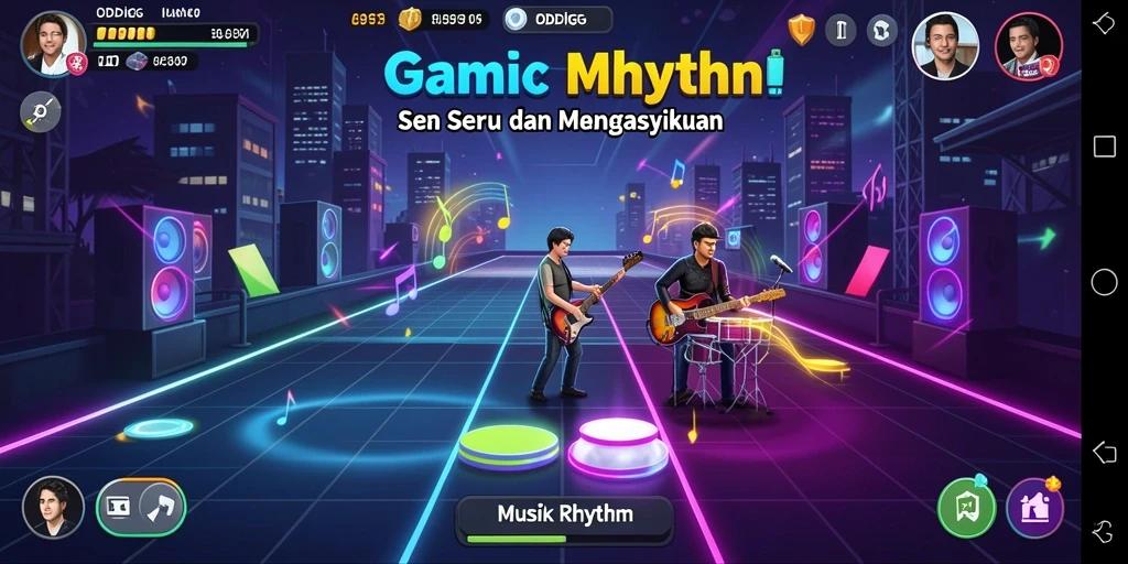 Antarmuka ODDIGO yang menarik untuk game Musik Rhythm.
