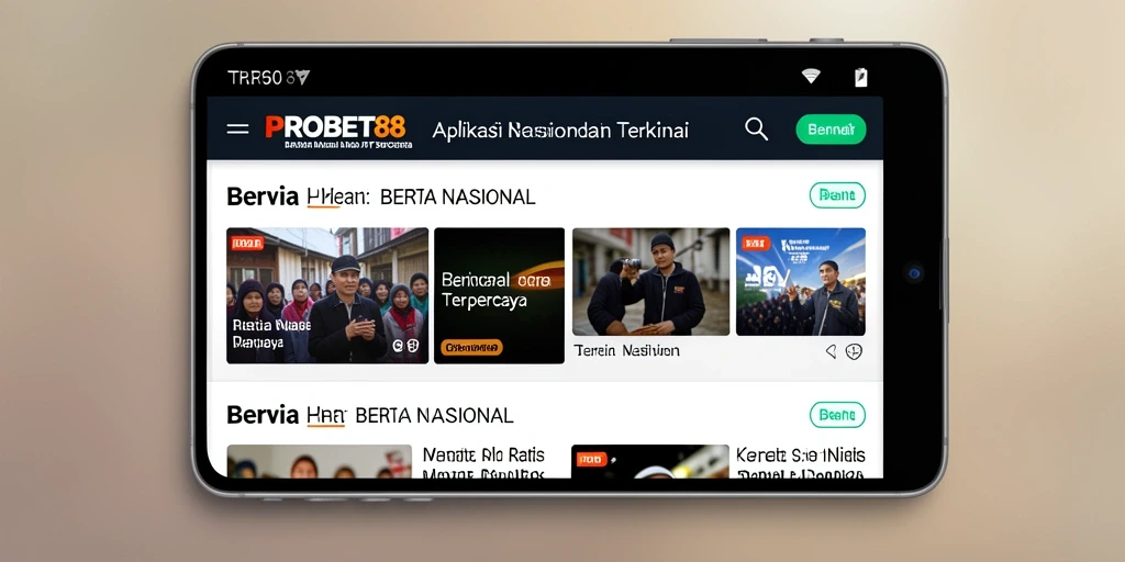 Antarmuka aplikasi PROBET88 menampilkan berita nasional terkini dengan jelas.