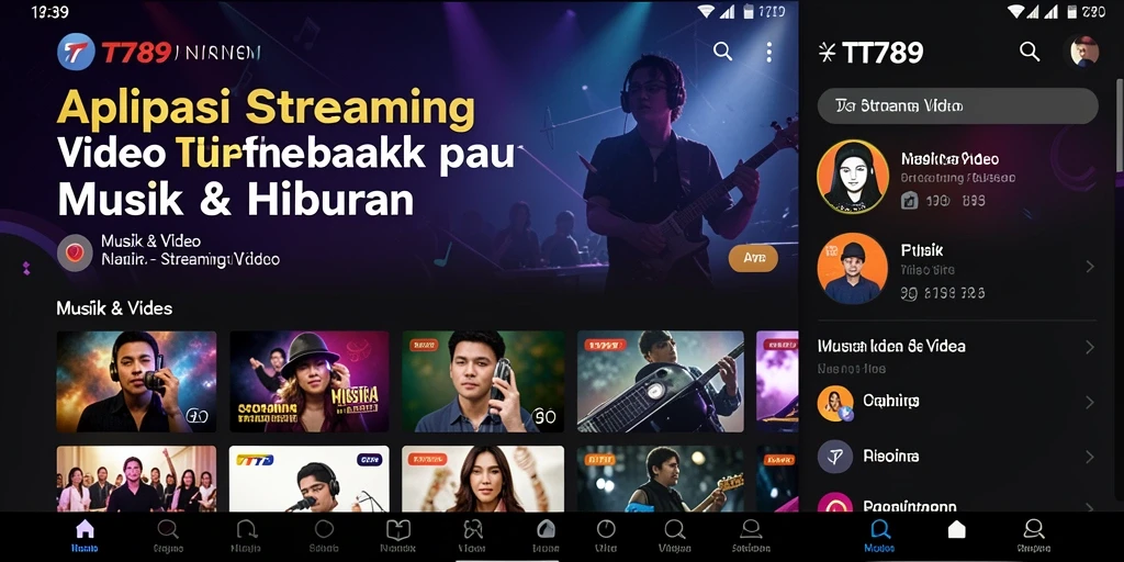 Antarmuka TT789 menampilkan berbagai pilihan video musik yang menarik.